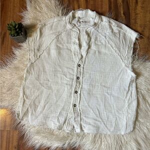 Free People Dreamy Days Distressed Gauzy Top Ivory